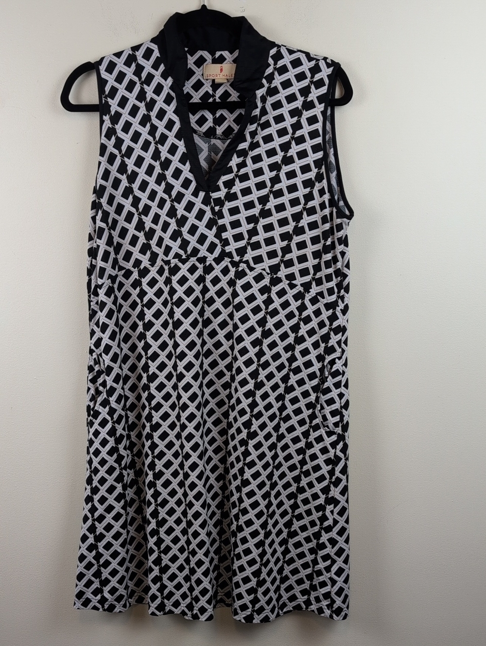 Sport Haley Black & White Sleeveless Geometric Dress As Size L Athleisure